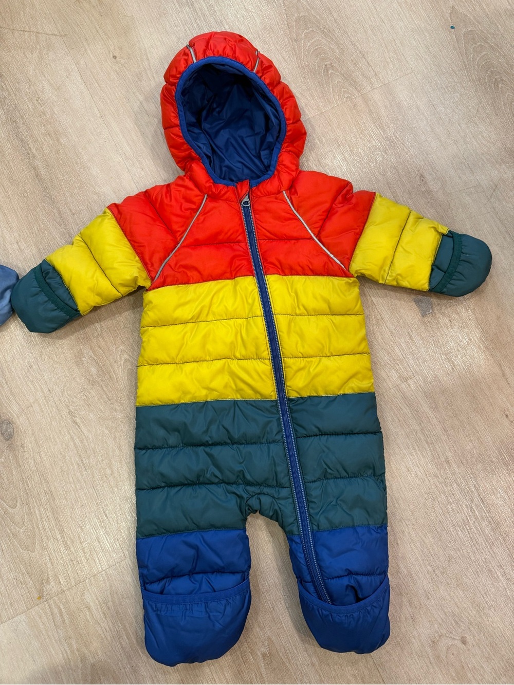 Hanna Andersson Colorblock Puffer One-Piece - Red, Yellow, Green, Blue